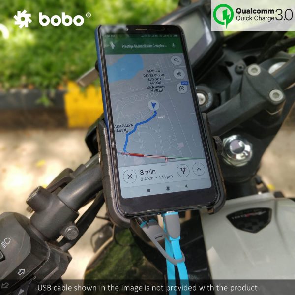 BOBO BM1 Jaw-Grip Bike Phone Holder (with fast USB 3.0 charger) Motorcycle Mobile Mount - Image 2