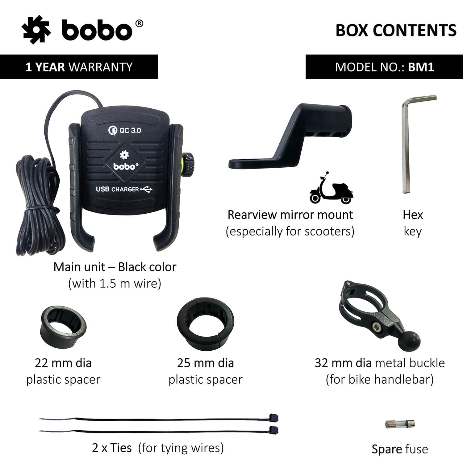 BOBO BM1 Jaw-Grip Bike Phone Holder (with fast USB 3.0 charger) Motorcycle Mobile Mount - Image 5