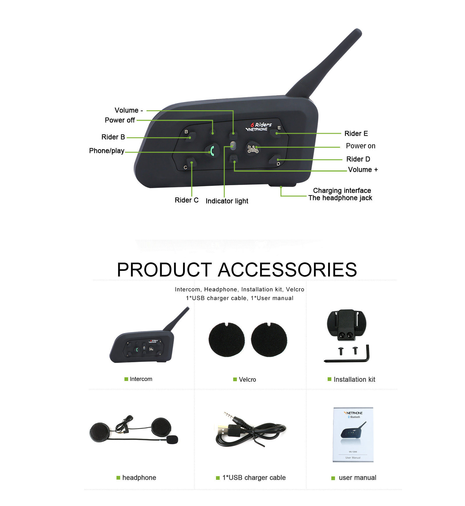 Vnetphone V6 Motorcycle Helmet Bluetooth Intercom - Image 3