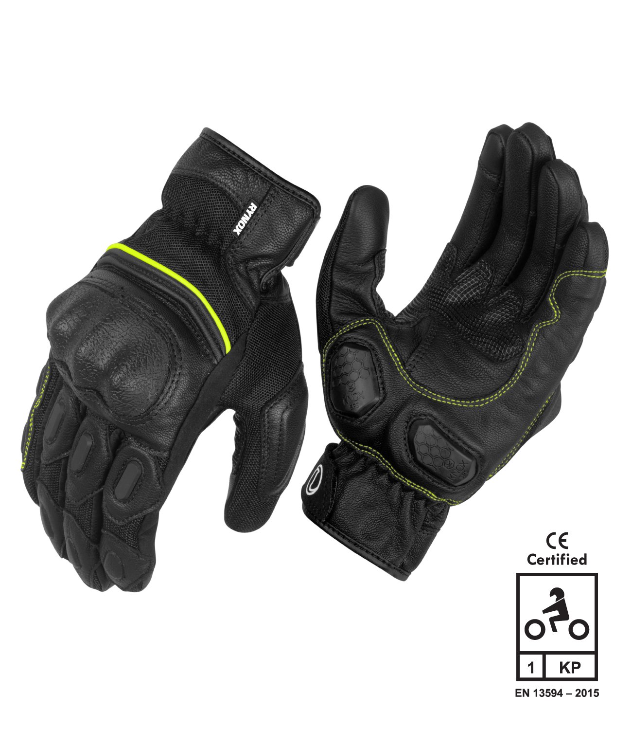 RYNOX TORNADO PRO 3 GLOVES – Black Hi-Viz Green