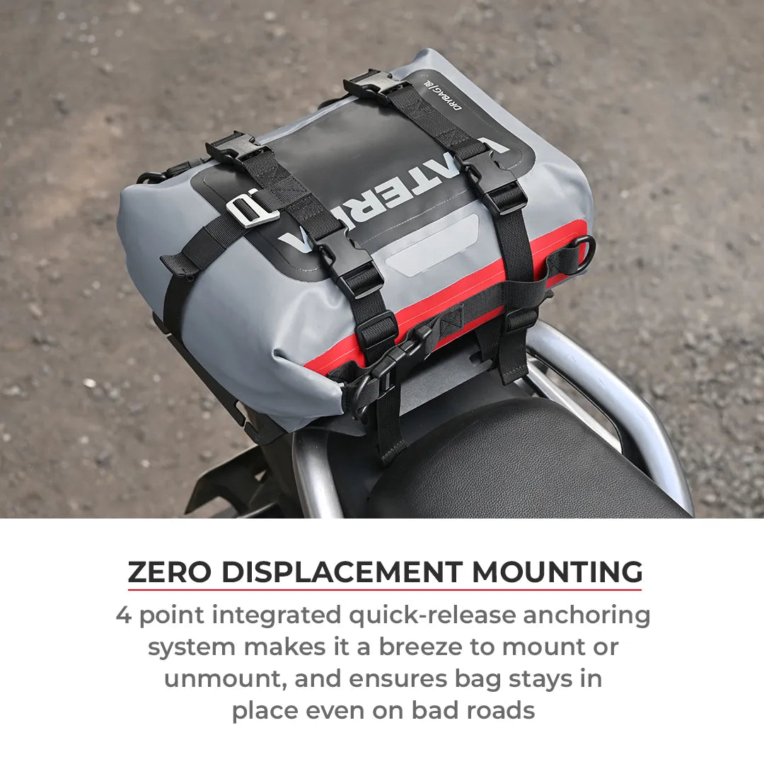 ViaTerra DryBag 8L - 100% Waterproof Motorcycle Tailbag/ Rear rack bag (Universal with versatile mounting)